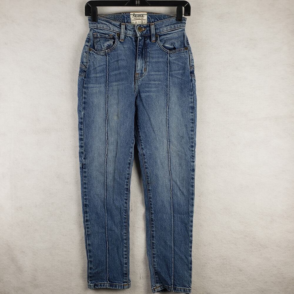 Revice Women's 28 High Rise Venus‎ Crop Jeans Iconic Star Butt Denim Pleated